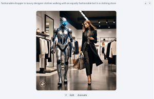 ai generated woman shopping with a robot